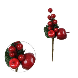 Pik bożonarodzeniowy SZTUCZNY z jabłkiem  i kulki głogu 18 cm