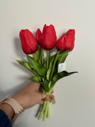 Bukiet tulipan gumowy sztuczny 5 łodyg 30 cm CZERWONY