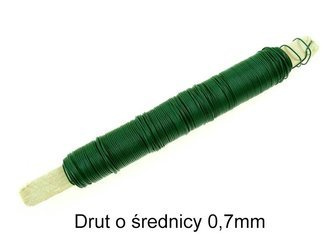 Drut florystyczny zielony, na patyku, 0,7 mm