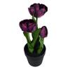 Tulipan w doniczce 28 cm sztuczny fioletowy w czarnej doniczce